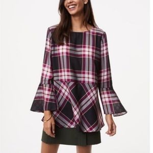 Ann Taylor Loft Plaid Bell Sleeve Top Large